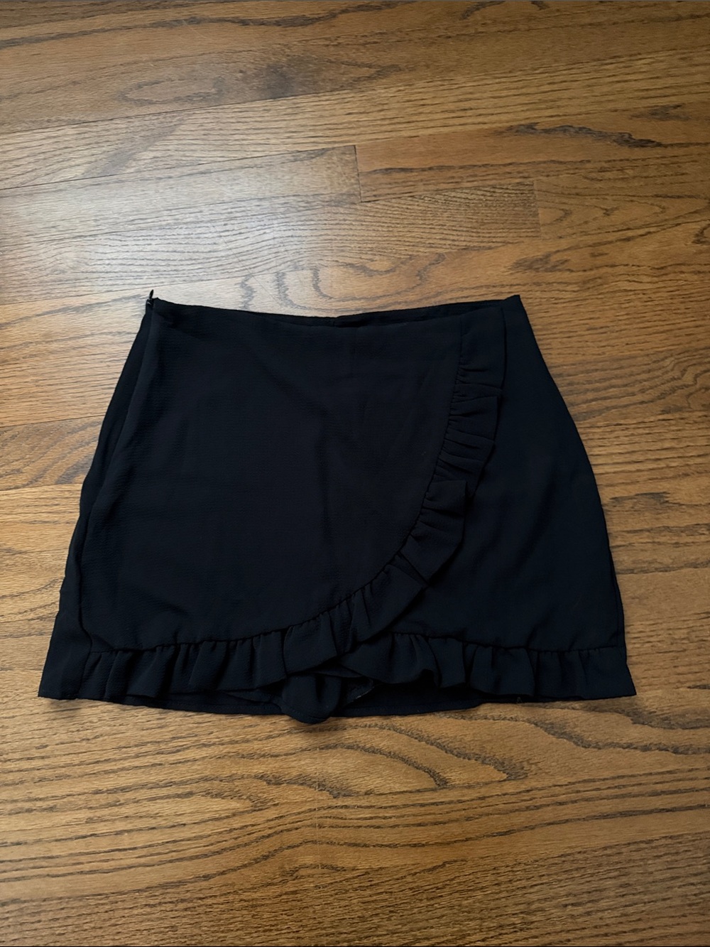 Black Ruffle Wrap Mini Skirt